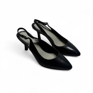 Black Slingback Kitten Heels Pointed Toe Minimal Classic Women Size 7 1/2 Carlyn
